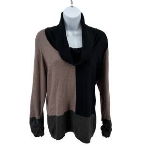 Alfani Cowl Neck Sweater Black/Tan Gray WMNS M Long Sleeve Stretchy Cuffs Winter